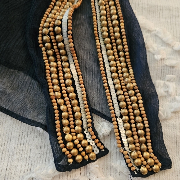 Calypso St. Barth Sheer Black Tunic with Gold Embellishments Medium 100% Silk - Picture 7 of 9